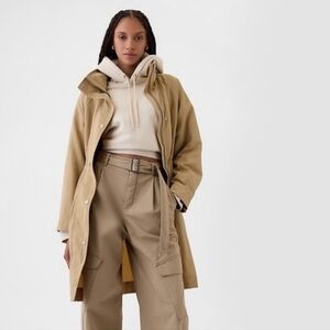 Gap Oversized Cinched Waist Tan Hooded Parka Jacket